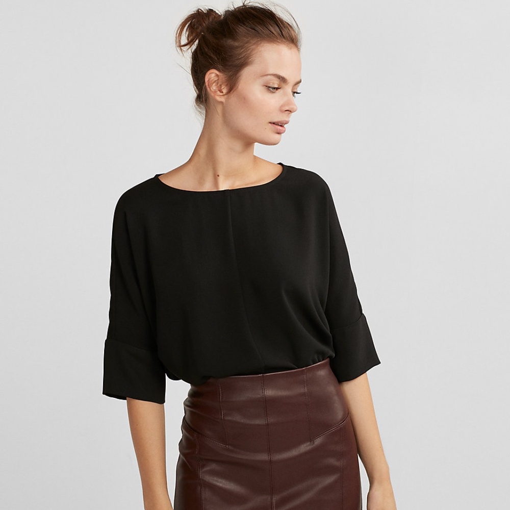 Express Boxy 1/2 Sleeve Black Blouse | XS